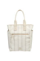 STRIPED COTTON CANVAS AND LEATHER BAG