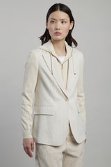 SINGLE-BREASTED COTTON LINEN PINSTRIPE JACKET WITH KNITTED PARTS