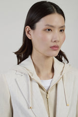 SINGLE-BREASTED COTTON LINEN PINSTRIPE JACKET WITH KNITTED PARTS
