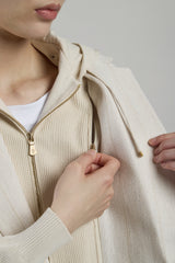 SINGLE-BREASTED COTTON LINEN PINSTRIPE JACKET WITH KNITTED PARTS