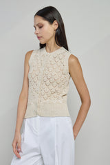 COTTON LINEN SLEEVELESS SWEATER