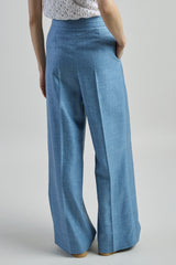 WOOL SILK LINEN MICRO HERRINGBONE TROUSERS