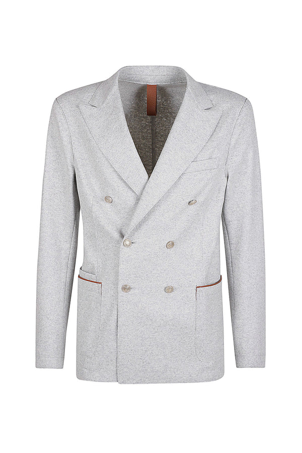 Double -breasted wool and leather jacket