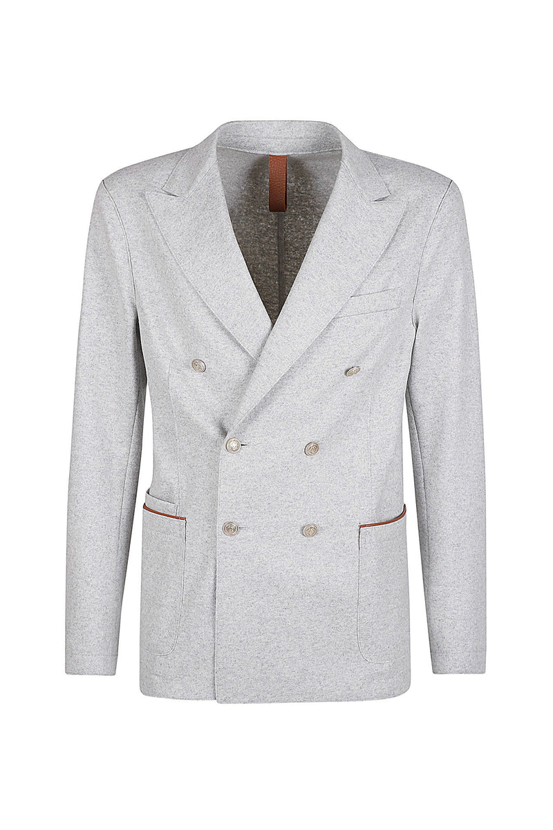Double -breasted wool and leather jacket