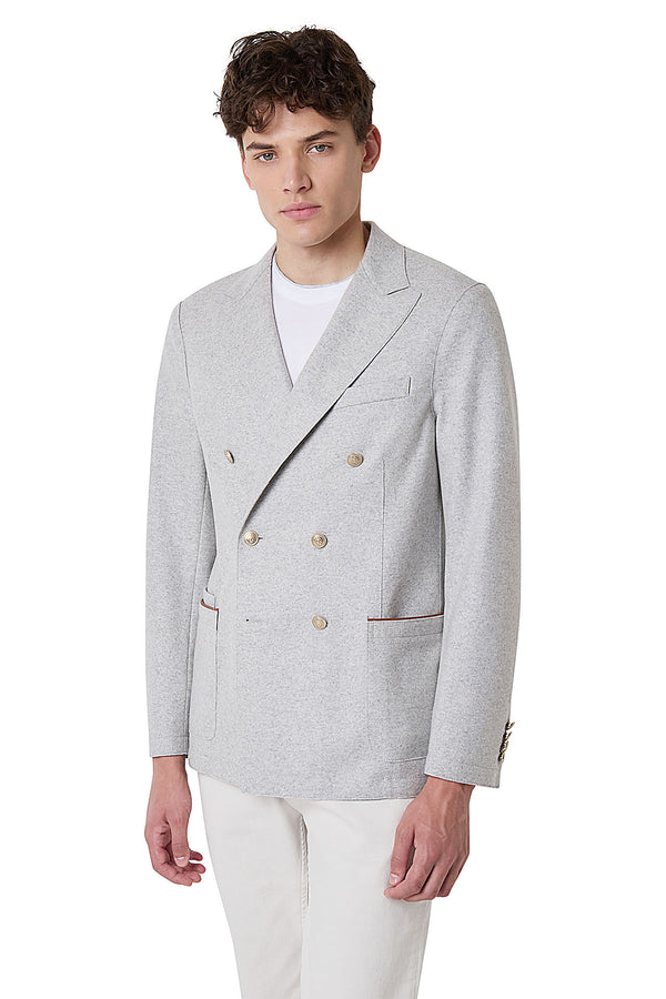 Double -breasted wool and leather jacket