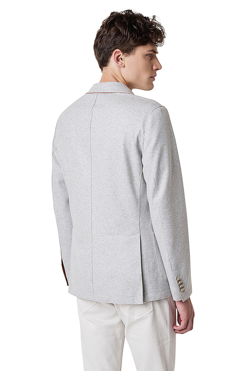 Double -breasted wool and leather jacket