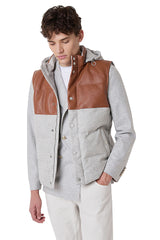Bimaterico wool and leather vest