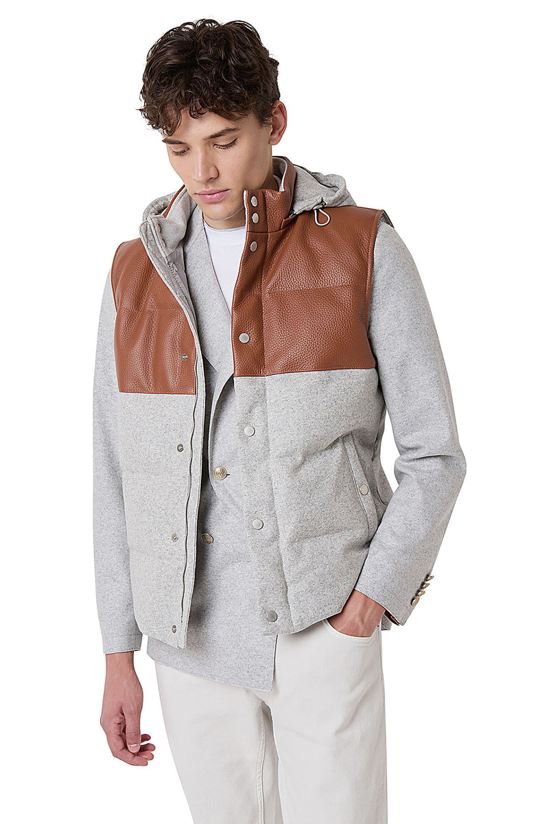 Bimaterico wool and leather vest
