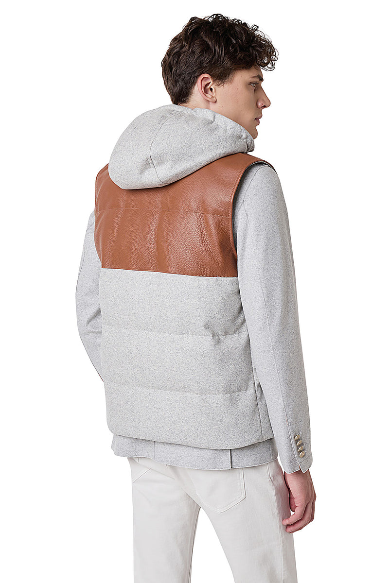 Bimaterico wool and leather vest