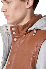 Bimaterico wool and leather vest