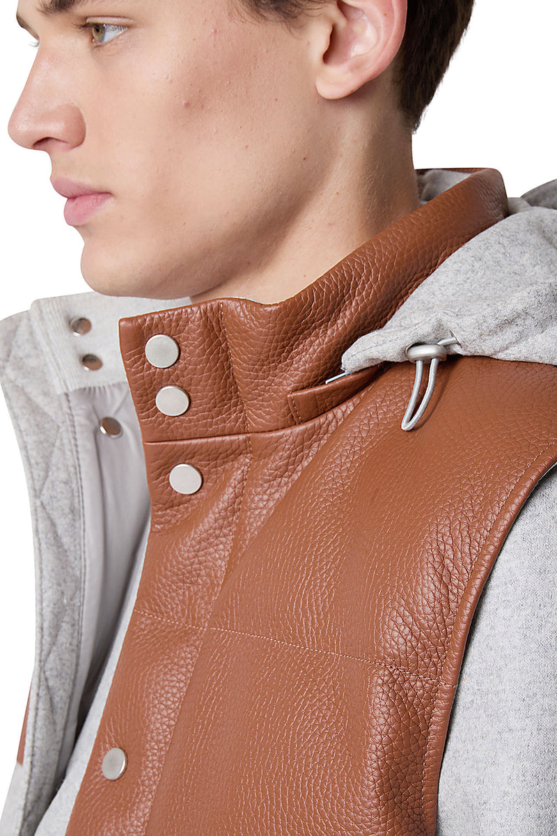 Bimaterico wool and leather vest