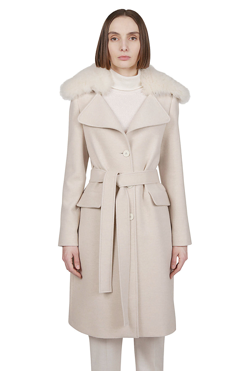CAPPOTTO CON CINTURA CASHMERE UNITO E COLLO IN PELLICCIA