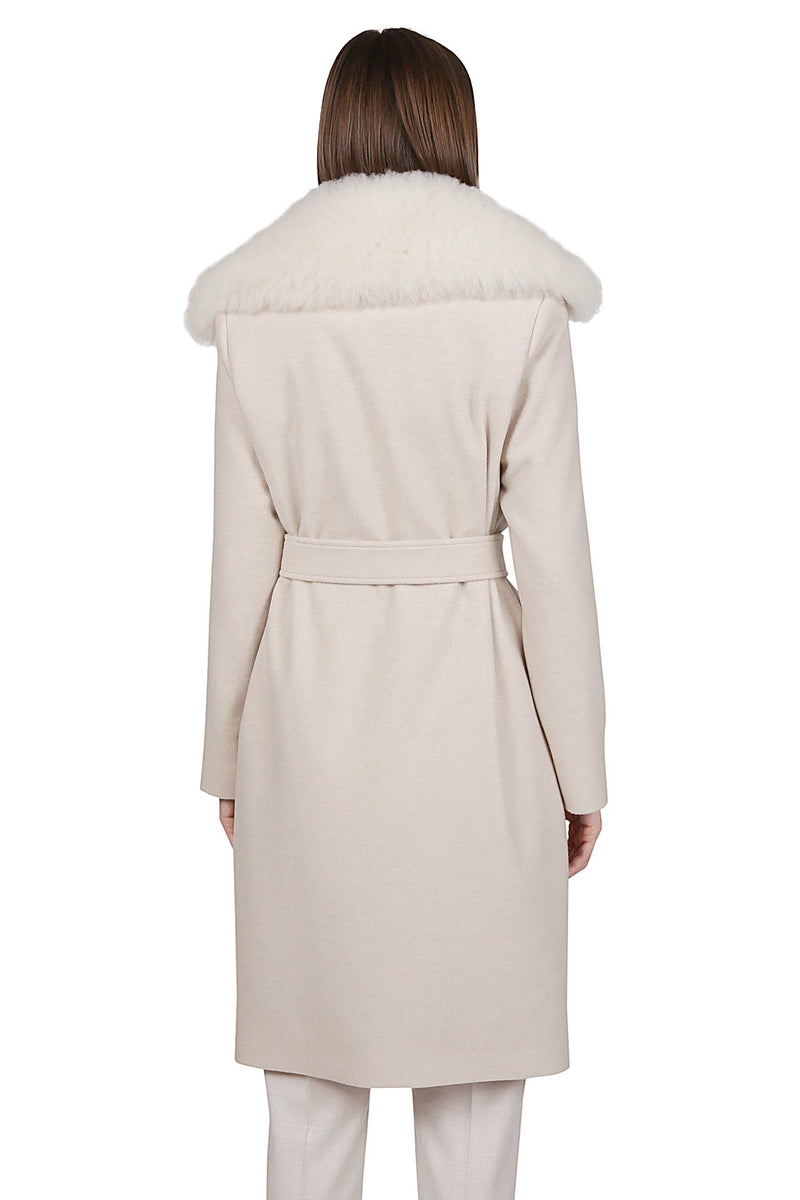 CAPPOTTO CON CINTURA CASHMERE UNITO E COLLO IN PELLICCIA