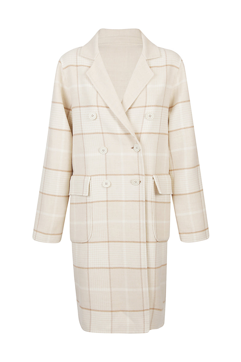 Double Check wool double -breasted coat