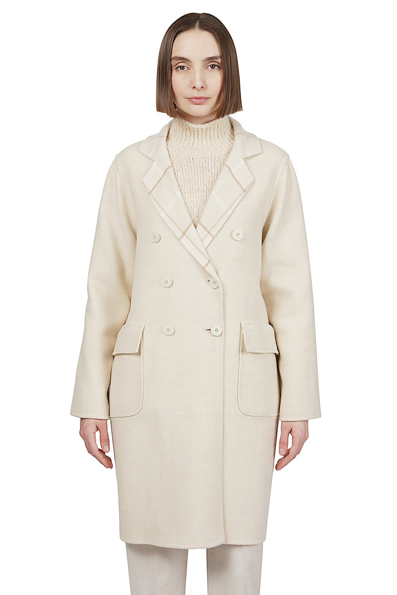 Double Check wool double -breasted coat