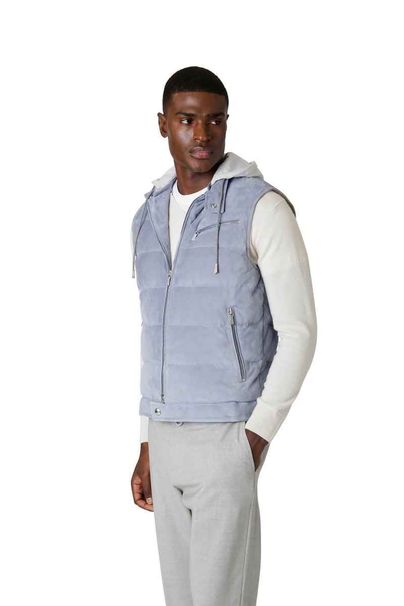 SUEDE HOODED SWEATSHIRT VEST – Eleventy Milano - Main Image