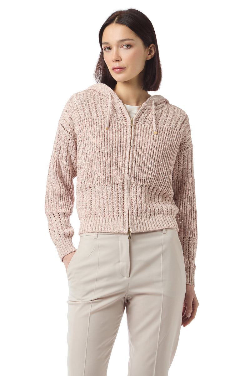 MAGLIA FULL ZIP CAPPUCCIO