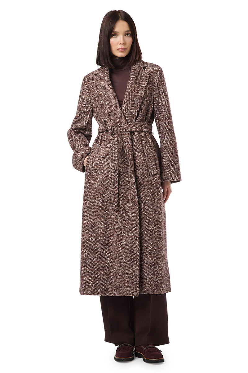 CAPPOTTO CON CINTURA BABY ALPACA LANA SPINA