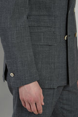 DOUBLE-BREASTED WOOL SILK LINEN SUIT