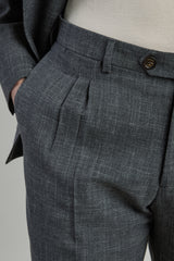 DOUBLE-BREASTED WOOL SILK LINEN SUIT