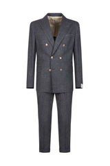 DOUBLE-BREASTED WOOL SILK LINEN SUIT