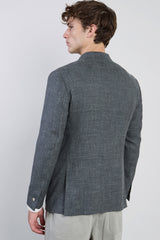 DOUBLE-BREASTED WOOL SILK LINEN JACKET
