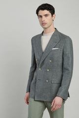 DOUBLE-BREASTED LINEN, WOOL AND SILK JACKET