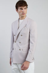 DOUBLE-BREASTED WOOL SILK LINEN JACKET