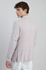 DOUBLE-BREASTED WOOL SILK LINEN JACKET