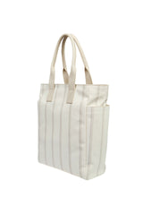 STRIPED COTTON CANVAS AND LEATHER BAG