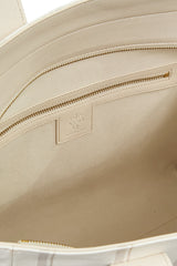 STRIPED COTTON CANVAS AND LEATHER BAG