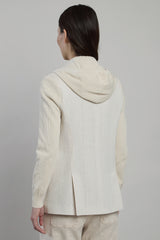 SINGLE-BREASTED COTTON LINEN PINSTRIPE JACKET WITH KNITTED PARTS