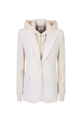 SINGLE-BREASTED COTTON LINEN PINSTRIPE JACKET WITH KNITTED PARTS