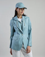 JACKET WITH BIB WOOL SILK LINEN MICRO HERRINGBONE