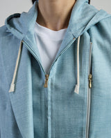JACKET WITH BIB WOOL SILK LINEN MICRO HERRINGBONE