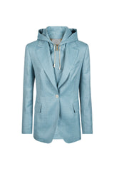 JACKET WITH BIB WOOL SILK LINEN MICRO HERRINGBONE