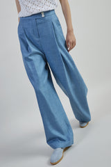 WOOL SILK LINEN MICRO HERRINGBONE TROUSERS