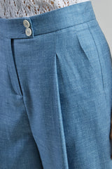 WOOL SILK LINEN MICRO HERRINGBONE TROUSERS