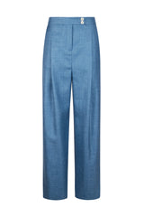WOOL SILK LINEN MICRO HERRINGBONE TROUSERS